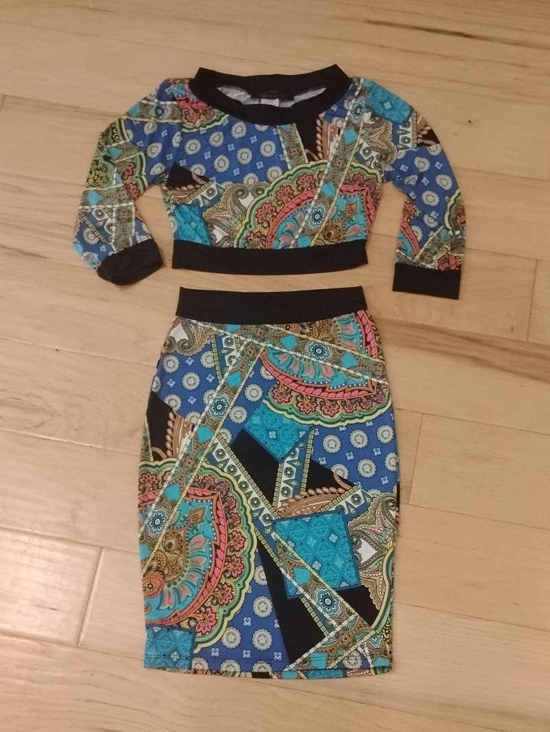 Fluorescent Blacklight Paisley Top & Skirt Set